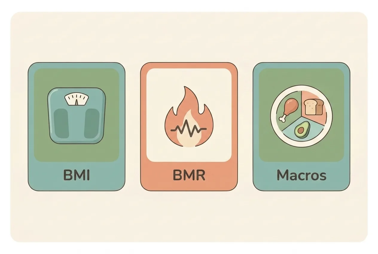 Comparison of BMI, BMR, and macro calculators for nutrition coach lead magnets