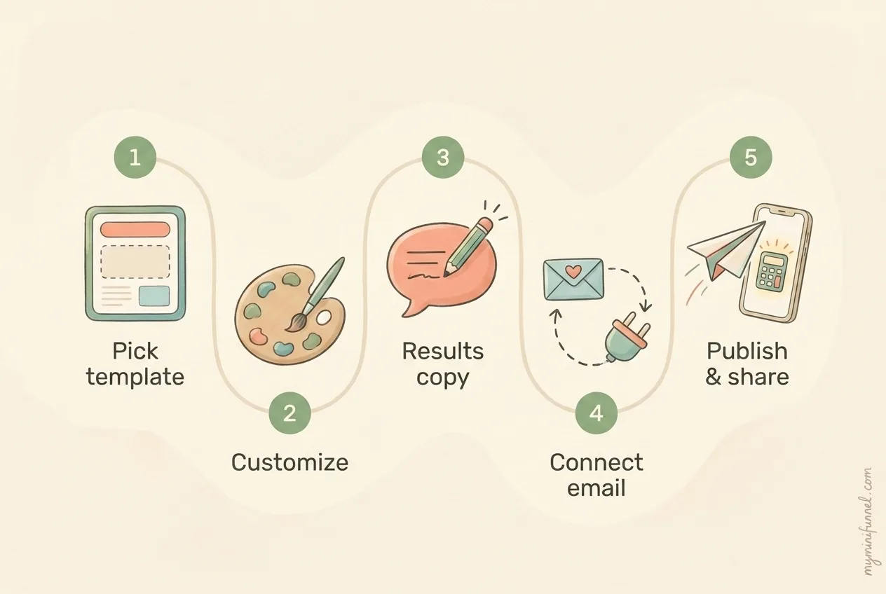 Five setup steps from choosing a calculator template to publishing the link in bio